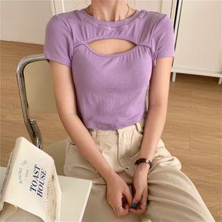 Short-sleeve Cutout Ribbed T-shirt