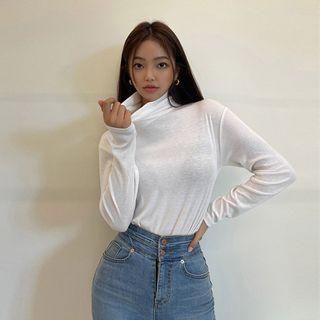 Colored Turtle-neck Silky Top