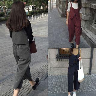 Set: Pinstriped Camisole Top + Wide Leg Cropped Pants