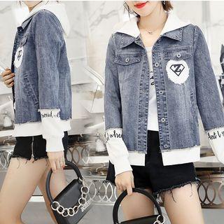Mock Two-piece Lettering Denim Jacket