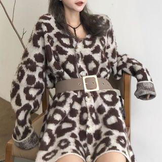 Animal Print Cardigan Coffee & White - One Size