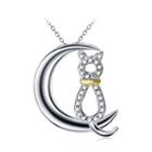 925 Sterling Silver Cat Pendant With Austrian Element Crystal And Necklace