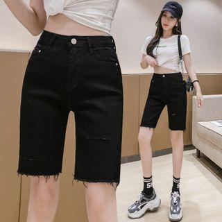 Fray Hem Longline Denim Shorts