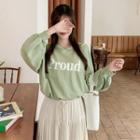 Drawcord-hem Letter Hoodie Mint Green - One Size