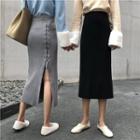 Lace-up Midi H-line Knit Skirt