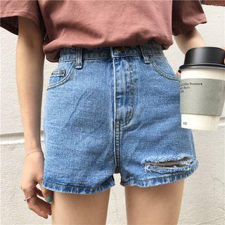 Slashed Denim Shorts