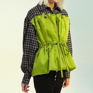 Houndstooth Panel Drawstring-waist Jacket