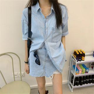 Elbow-sleeve Denim Shirt / Mini A-line Skirt