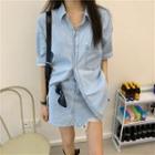 Elbow-sleeve Denim Shirt / Mini A-line Skirt