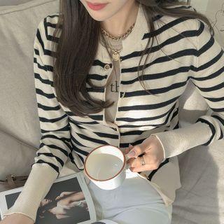Toggle-button Stripe Knit Cardigan