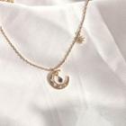 Rhinestone Moon & Star Pendant Necklace Rose Gold - One Size