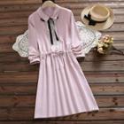 Frilled Plaid Long-sleeve A-line Shirt Dress
