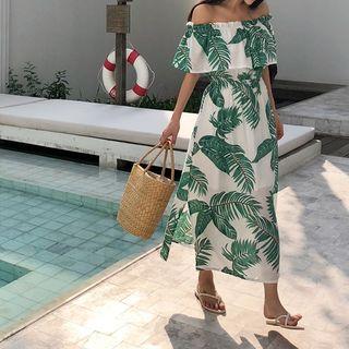 Off Shoulder Maxi Sun Dress Green - One Size