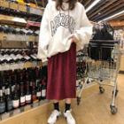 Lettering Embroidered Sweatshirt / Straight Cut Midi Skirt