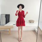 Layered 3/4 Sleeve V-neck Dress