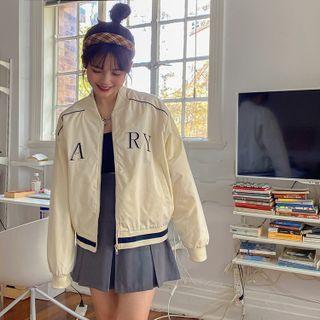 Long-sleeve Letter Print Zipped Baseball Jacket