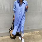 Pinstriped Long Shirtdress With Sash Blue - One Size