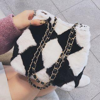 Color Block Furry Bucket Bag