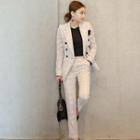 Set: Checked Double-breasted Blazer + Cropped Straight-fit Pants