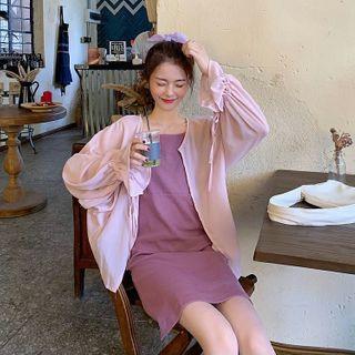 Plain Loose-fit Light Jacket / Sleeveless Dress