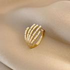 Faux Pearl Claw Alloy Open Ring J524 - Gold - One Size