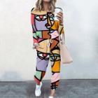 Set: Long-sleeve Printed T-shirt + Drawstring Harem Pants
