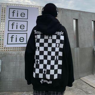 Chessboard Print Lettering Hoodie