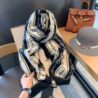 Printed Scarf Beige & Black - One Size