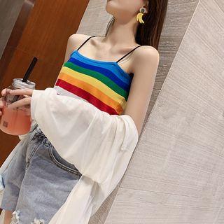 Spaghetti Strap Striped Knit Top Multicolor - One Size