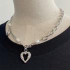 Heart Faux Pearl Chain Necklace White - One Size
