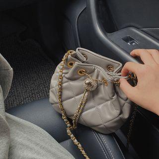 Rhinestone Chain Quilted Bucket Bag