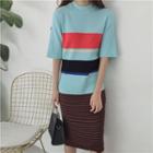 Color Block Short-sleeve Knitted Dress