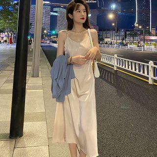 Spaghetti-strap Plain Satin Dress