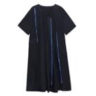 Short-sleeve Zipped Midi Shift Dress Black - One Size