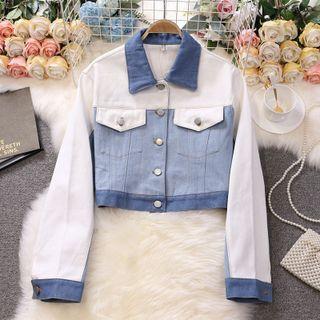 Color Block Button-up Denim Jacket Blue - One Size