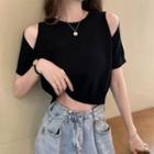 Short Sleeve Off-shoulder Plain Crop T-shirt