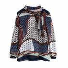 Long-sleeve Shawl-collar Pattern Blouse