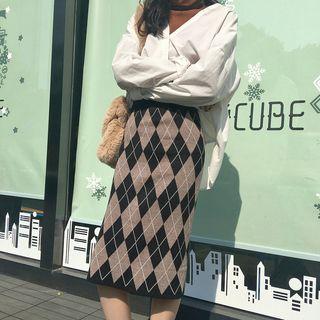 Argyle Knit Midi Skirt