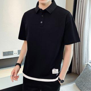 Short-sleeve Collar Applique T-shirt