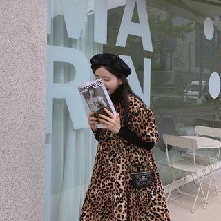 Puff-sleeve Leopard Print Tiered Dress