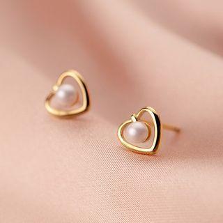 Heart Faux Pearl Sterling Silver Earring