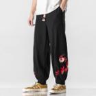 Embroidered Linen Wide-leg Pants