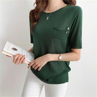 Short-sleeve Pocket-front Knit Top
