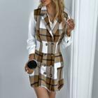 Sleeveless Double Breasted Plaid Dress