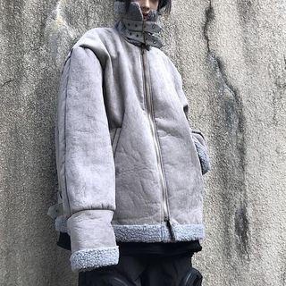 Fleece Panel Stand Collar Cargo Jacket