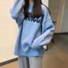 Letter Chunky Knit Sweater/ Rib-knit Pants