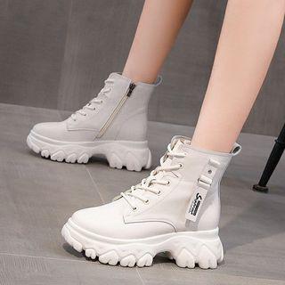 Platform Genuine Leather Lace Up Short Boots