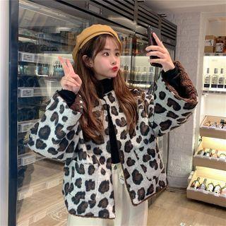 Leopard Print Fleece Button-up Jacket