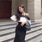 Crochet Lace Trim Cold Shoulder Top