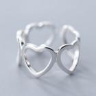 925 Sterling Silver Perforated Heart Ring Adjustable - S925 Sterling Silver Ring - One Size